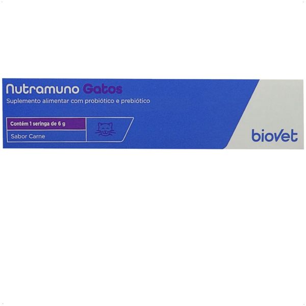 NUTRAMUNO SUPLEMENTO ALIMENTAR PARA GATOS COM 6G SABOR CARNE BIOVET